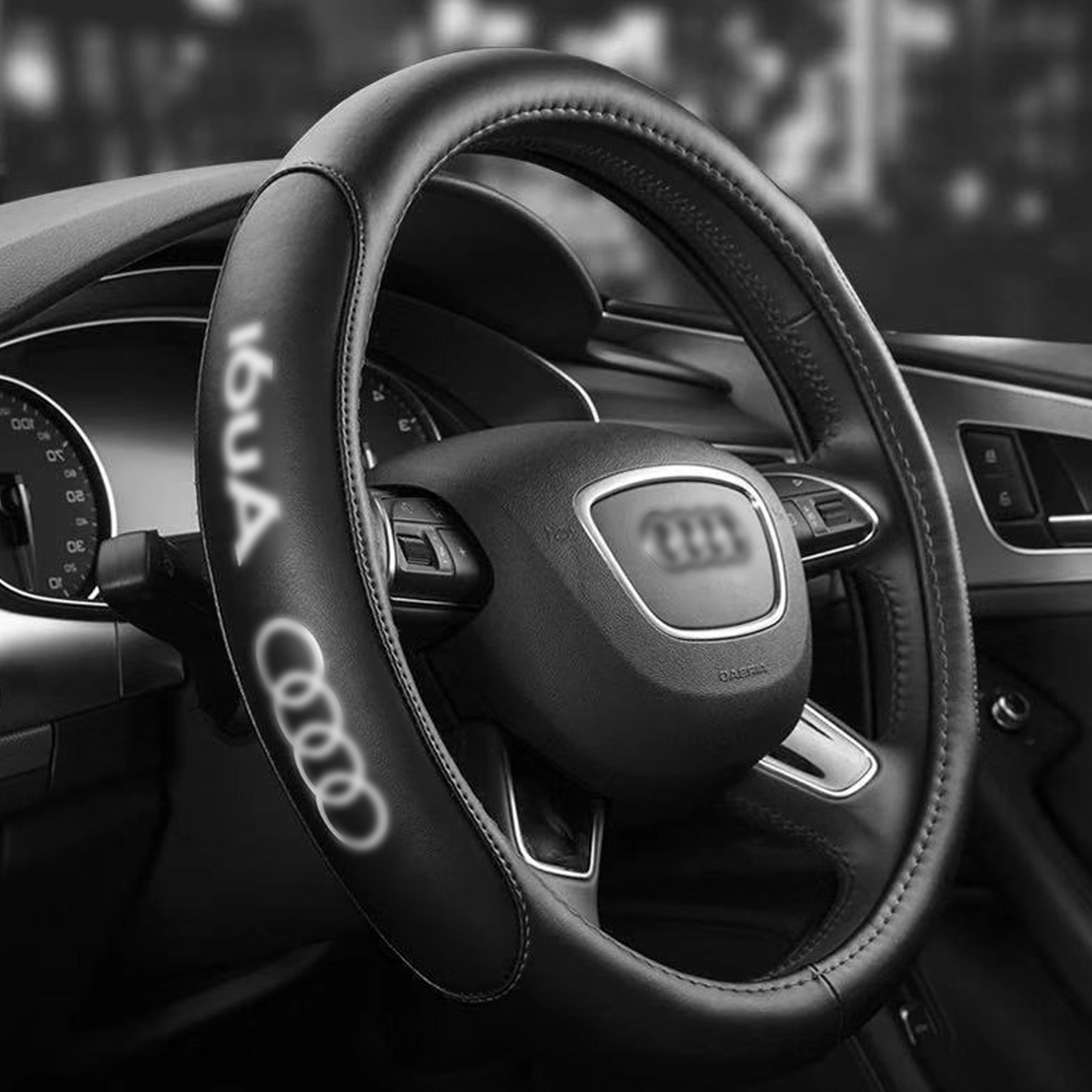 Audi Logo Car Leather Steering Wheel Cover Anti-slip Steering Wheel Protector Multiple Colors-38mm