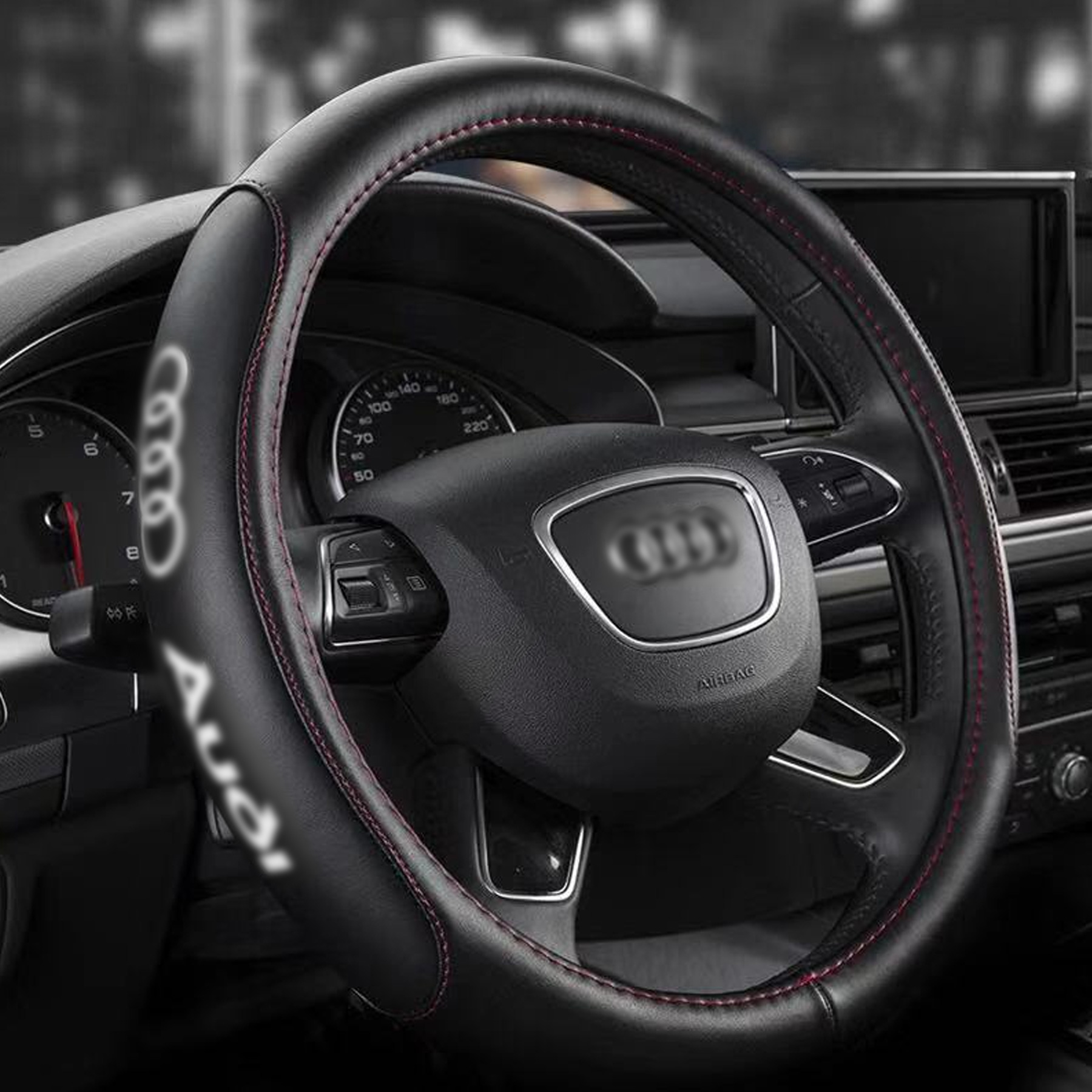 Audi Logo Car Leather Steering Wheel Cover Anti-slip Steering Wheel Protector Multiple Colors-38mm - Image 5