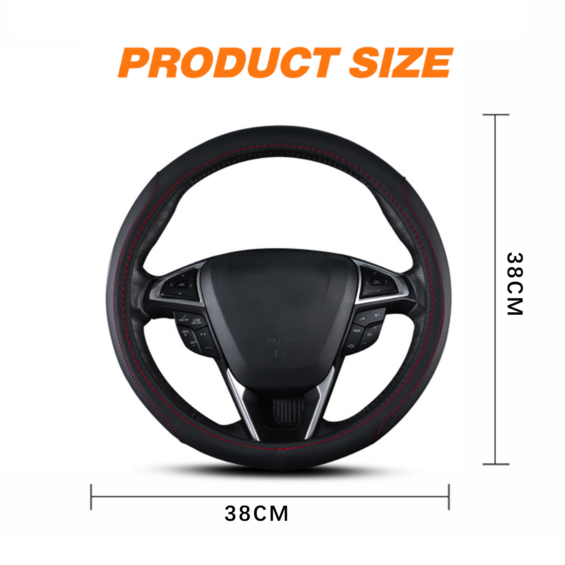 Audi Logo Car Leather Steering Wheel Cover Anti-slip Steering Wheel Protector Multiple Colors-38mm - Image 3