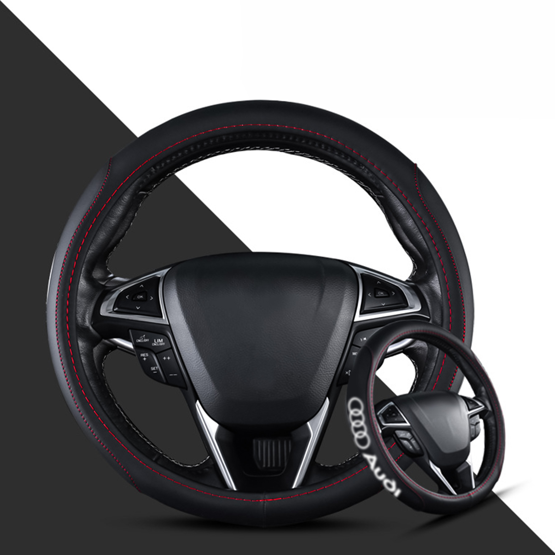 Audi Logo Car Leather Steering Wheel Cover Anti-slip Steering Wheel Protector Multiple Colors-38mm - Image 7